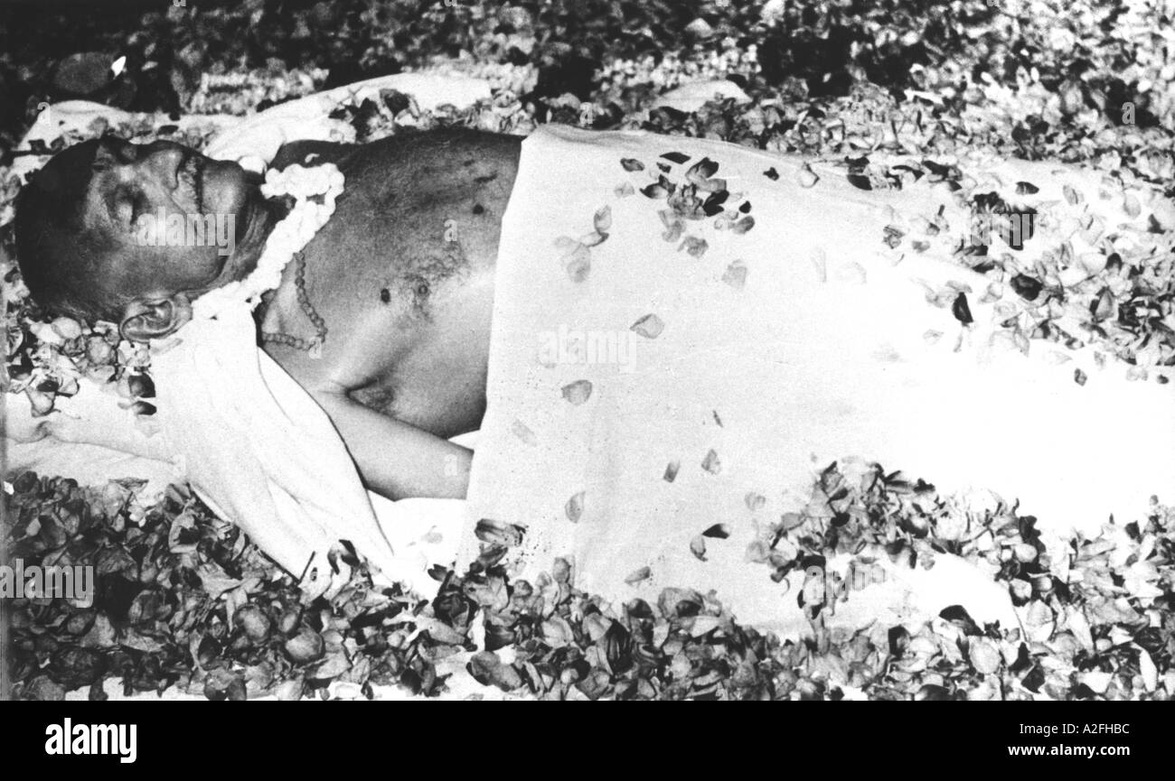 MKG33602 The death bed of Mahatma Gandhi India 31 January 1948 Stock Photo