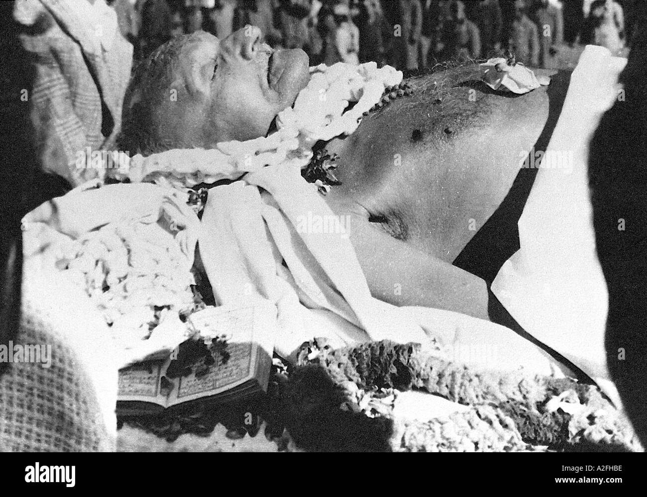 The death bed of Mahatma Gandhi India 31 January 1948 Stock Photo