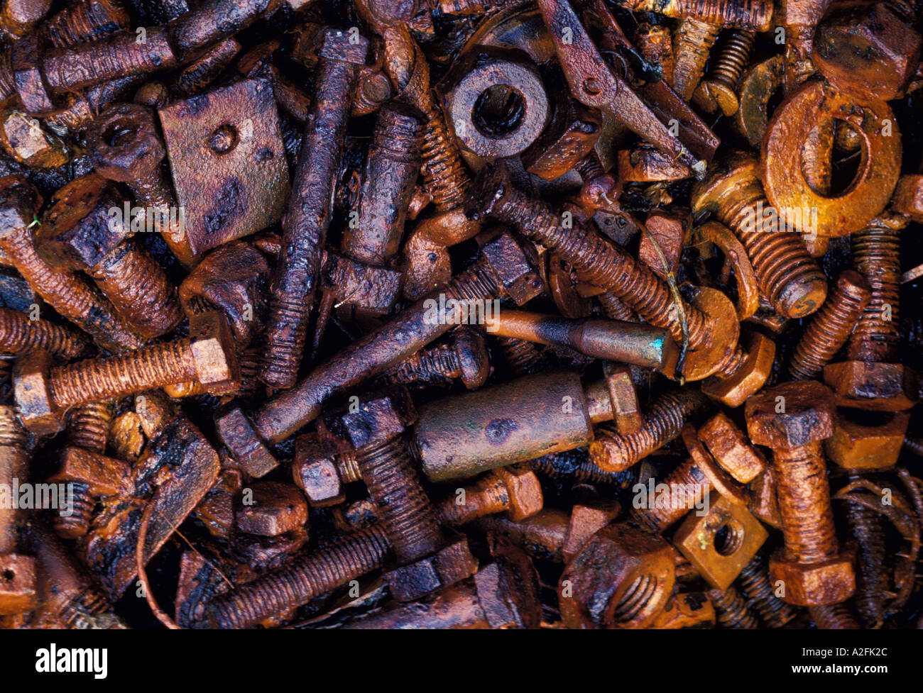 Rust on bolts metal oxide oxidisation chemical reaction UK Stock Photo