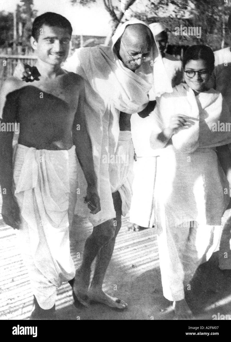 Mahatma Gandhi with Abha and Kanu Gandhi India Stock Photo