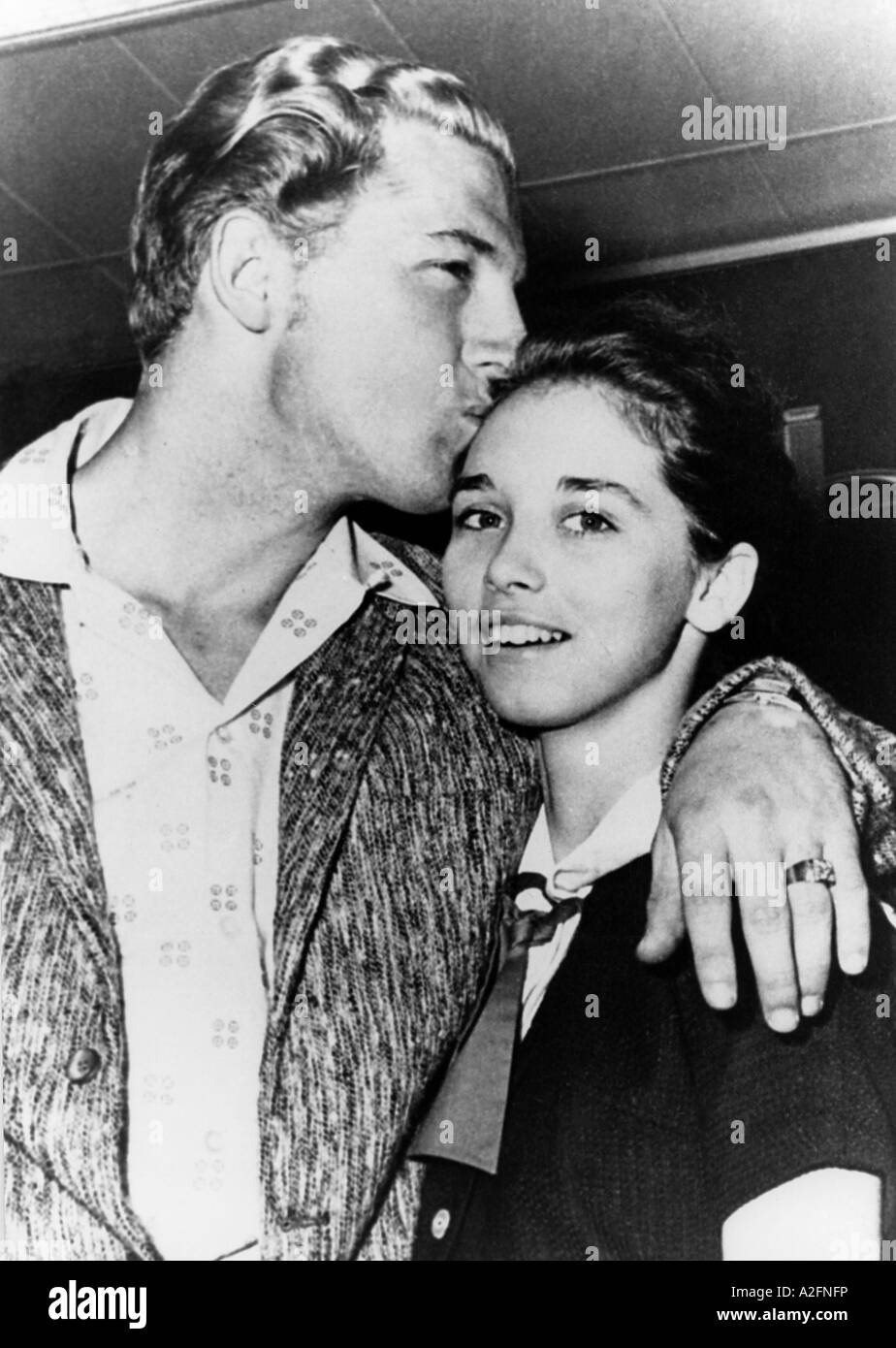 JERRY LEE LEWIS US rock musician with his third wife Myra Gale Brown in 1958 who was his second cousin twice removed Stock Photo