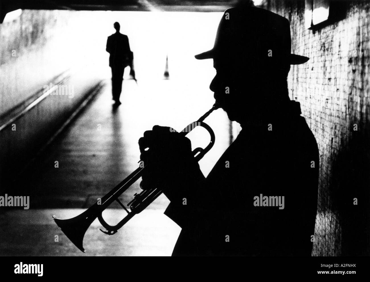 TRUMPET PLAYER in a London underpass Stock Photo Alamy