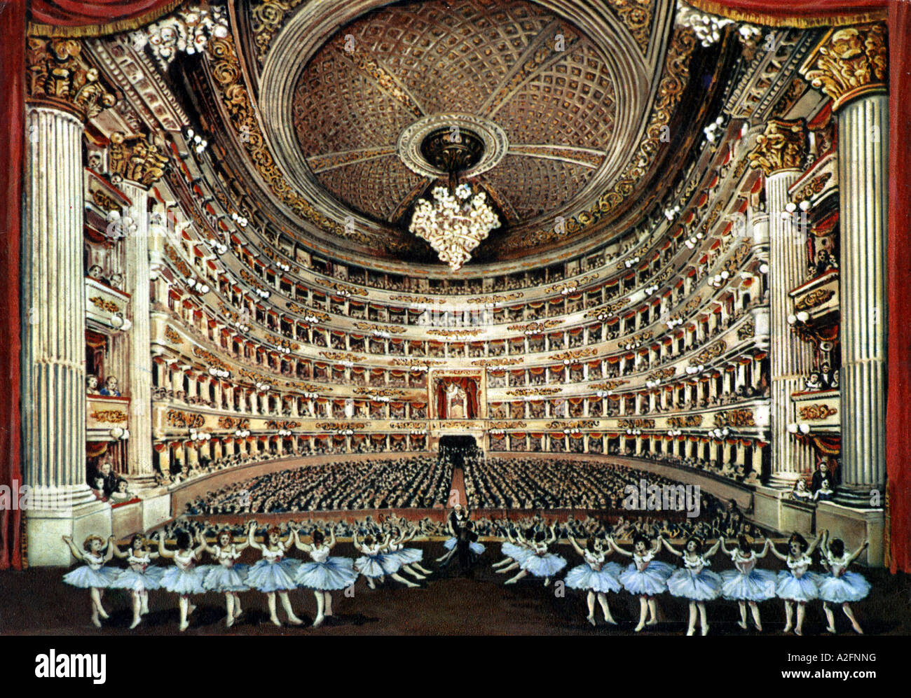 MILAN - LA SCALA THEATRE interior view in 1950s during performance ...