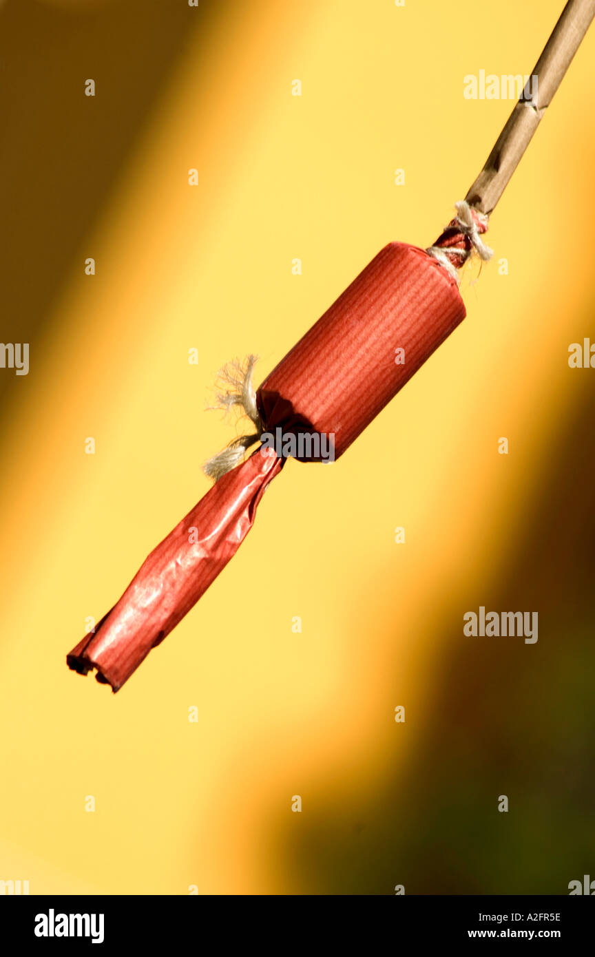 TRADITIONAL FIREWORK HANGING IN THE STREET FOR LAS FALLAS FESTIVAL VALENCIA SPAIN EU Stock Photo