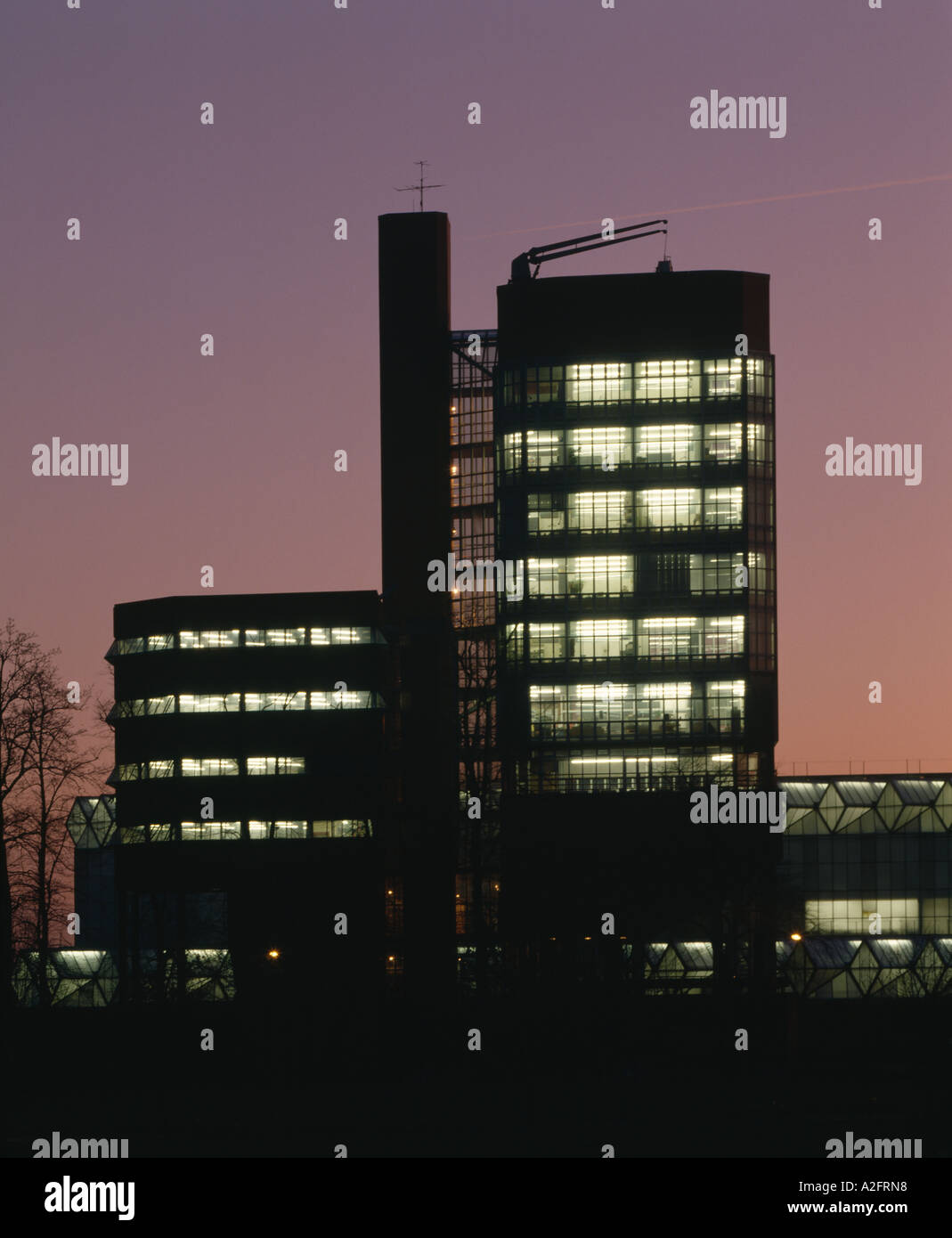 Leicester University Faculty of Engineering, England, 1959 - 1963. Office and Laboratory Tower illuminated at night. Stock Photo