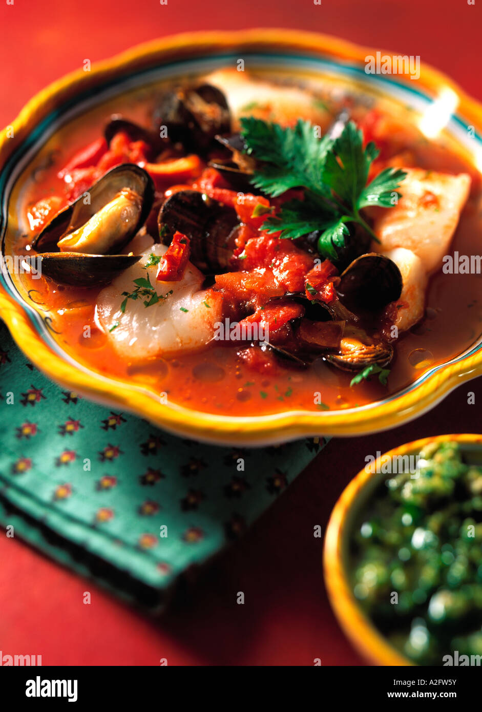 A bowl of Spanish fish stew close up Stock Photo - Alamy