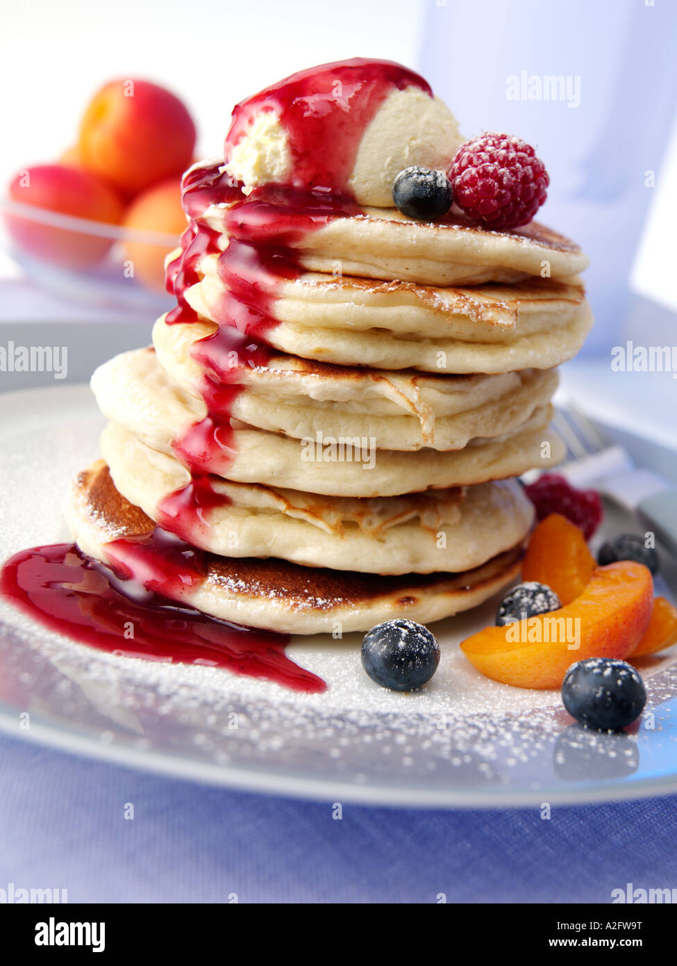 A stack of American pancakes for breakfast Stock Photo