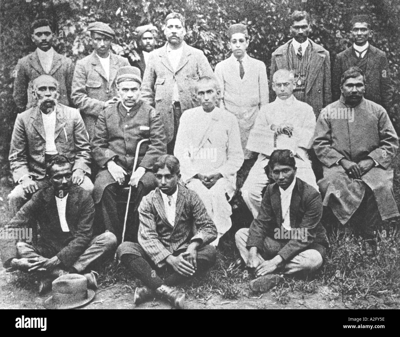 Leading Indian Passive Resisters at Maritzburg photographed after the meeting of Indians on Saturday last Mahatma Gandhi 1913 Stock Photo