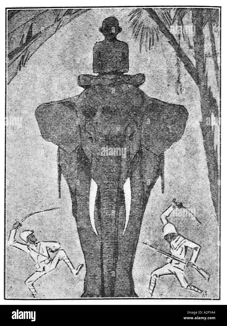 Mahatma Gandhi sitting on elephant cartoon in Kladderadatsch magazine Berlin Germany Stock Photo