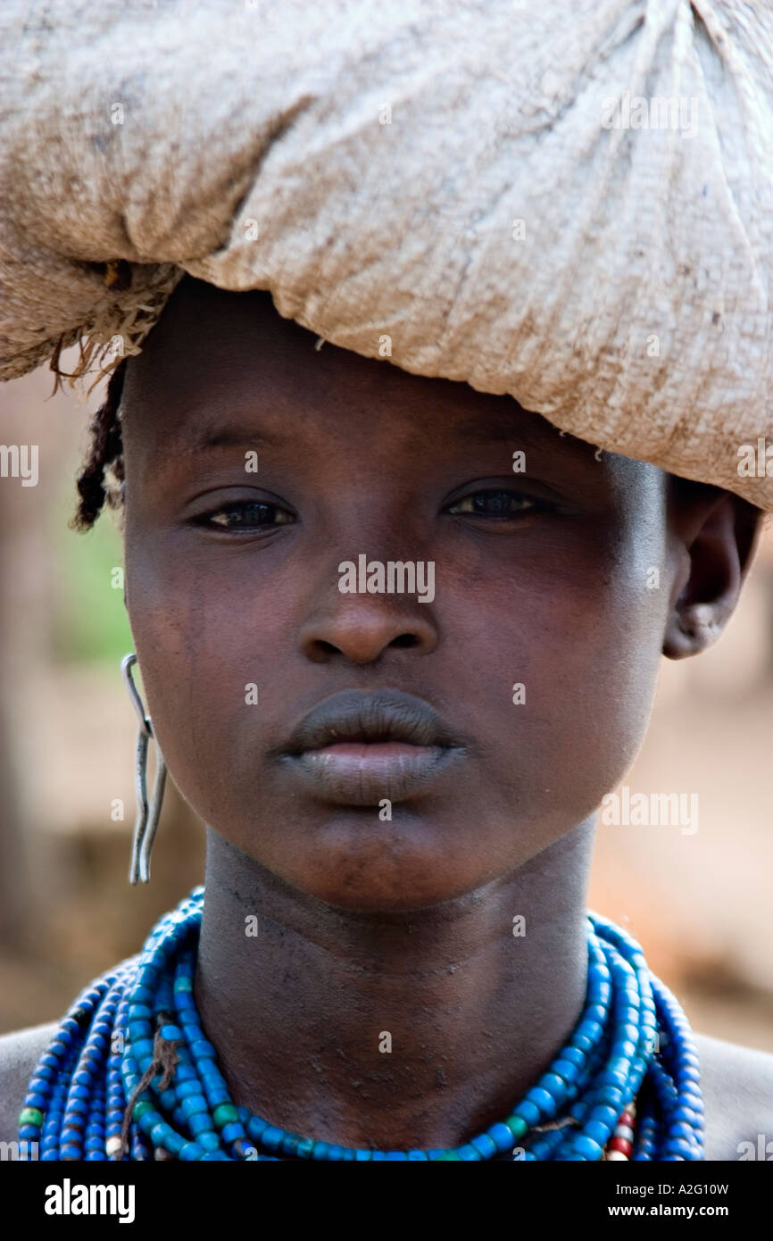Desanech woman, Omorate, Omo Valley, Ethiopia, Africa Stock Photo