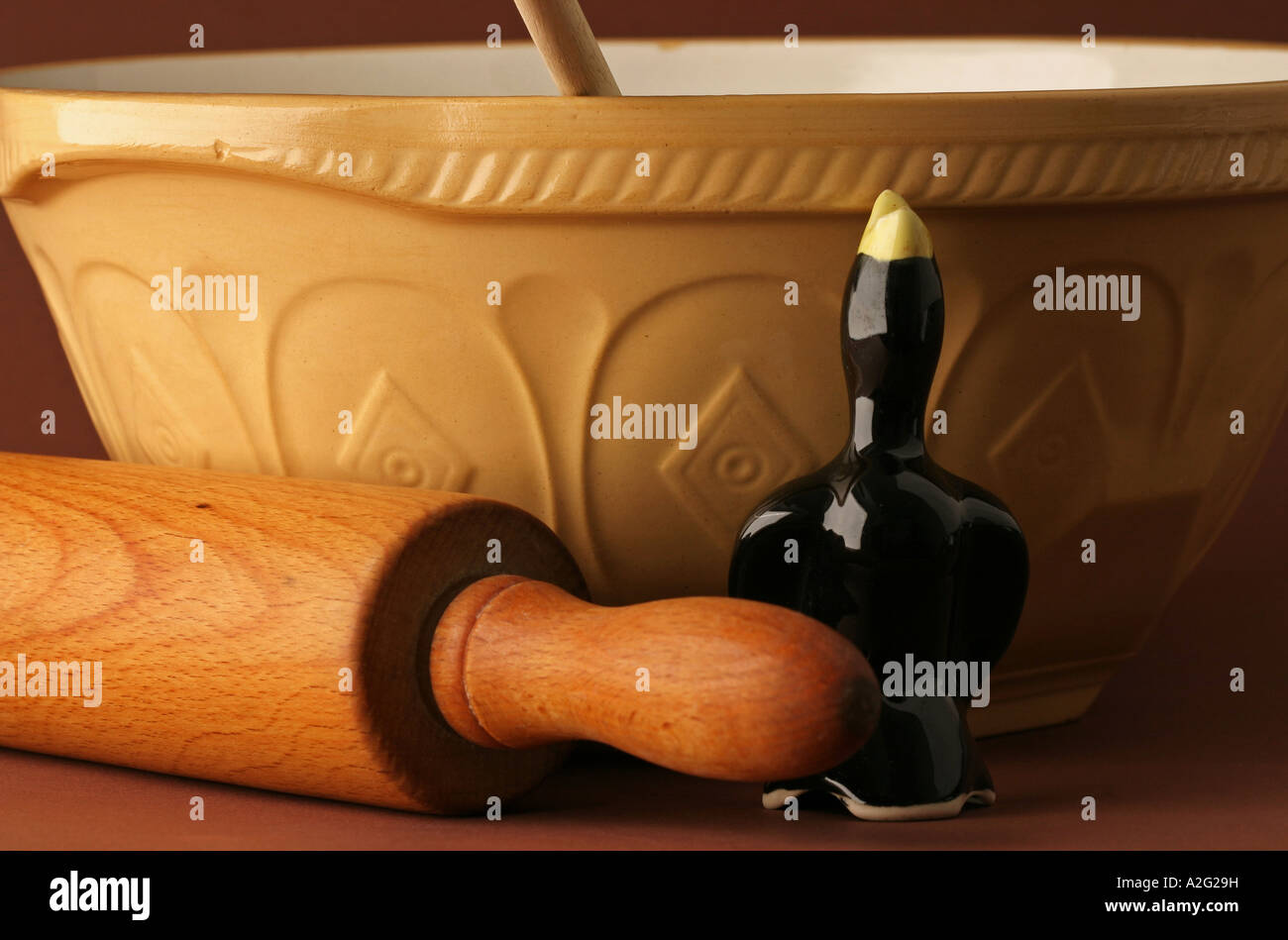Mixing Bowl and Rolling Pin Stock Photo