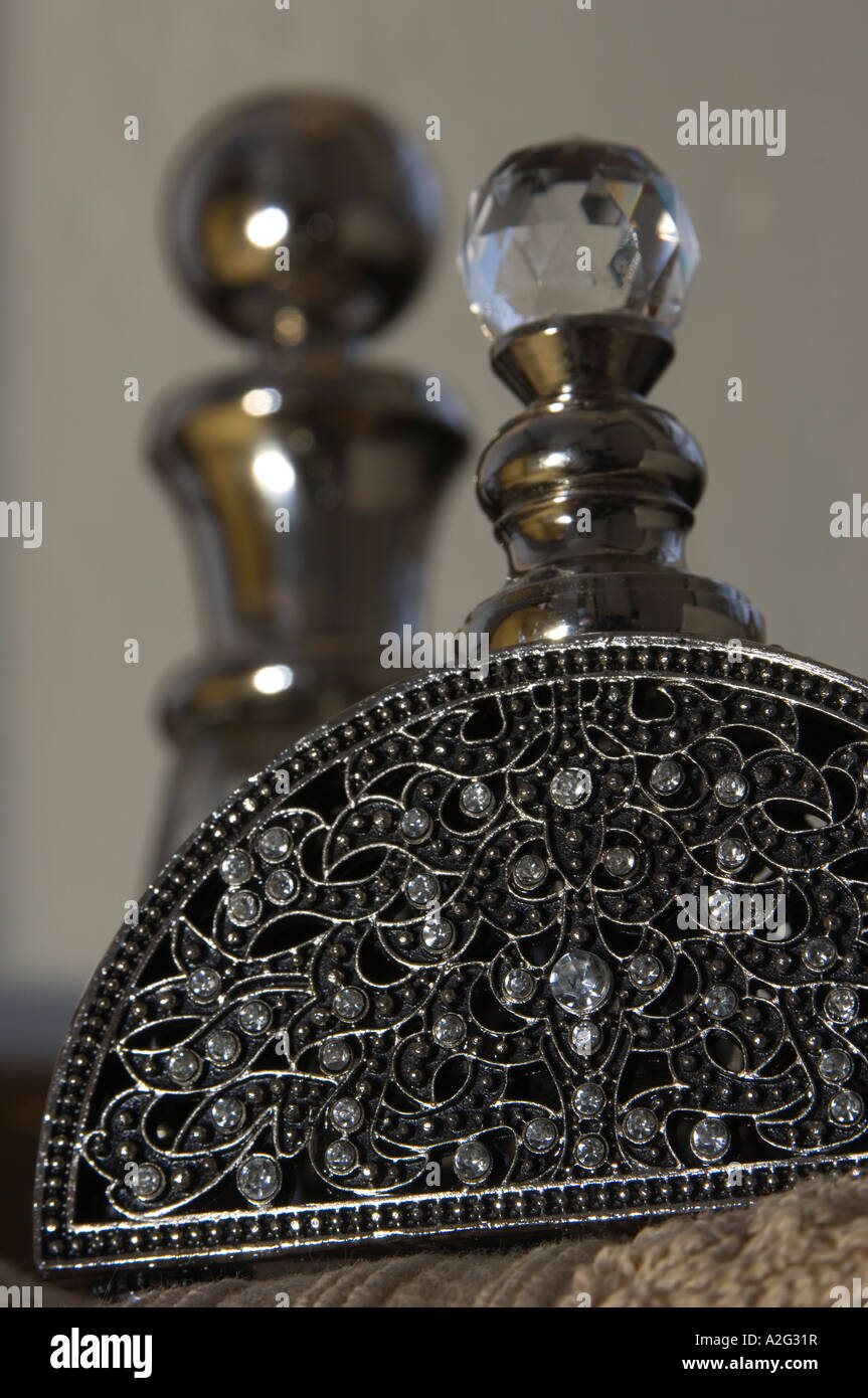 Glass and jewel encrusted perfume bottles Stock Photo Alamy