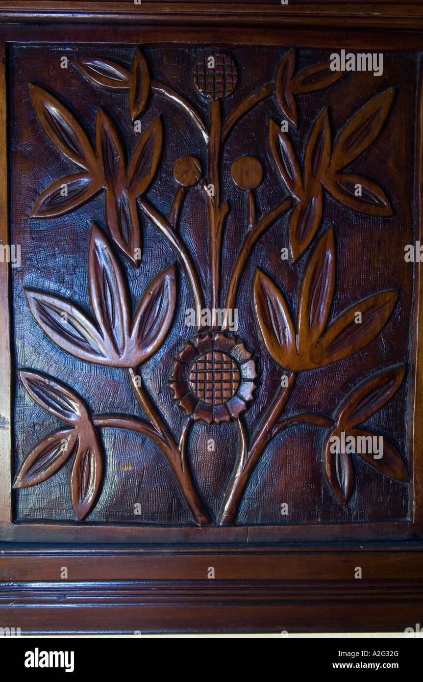 Wood carving on a bedhead Stock Photo Alamy