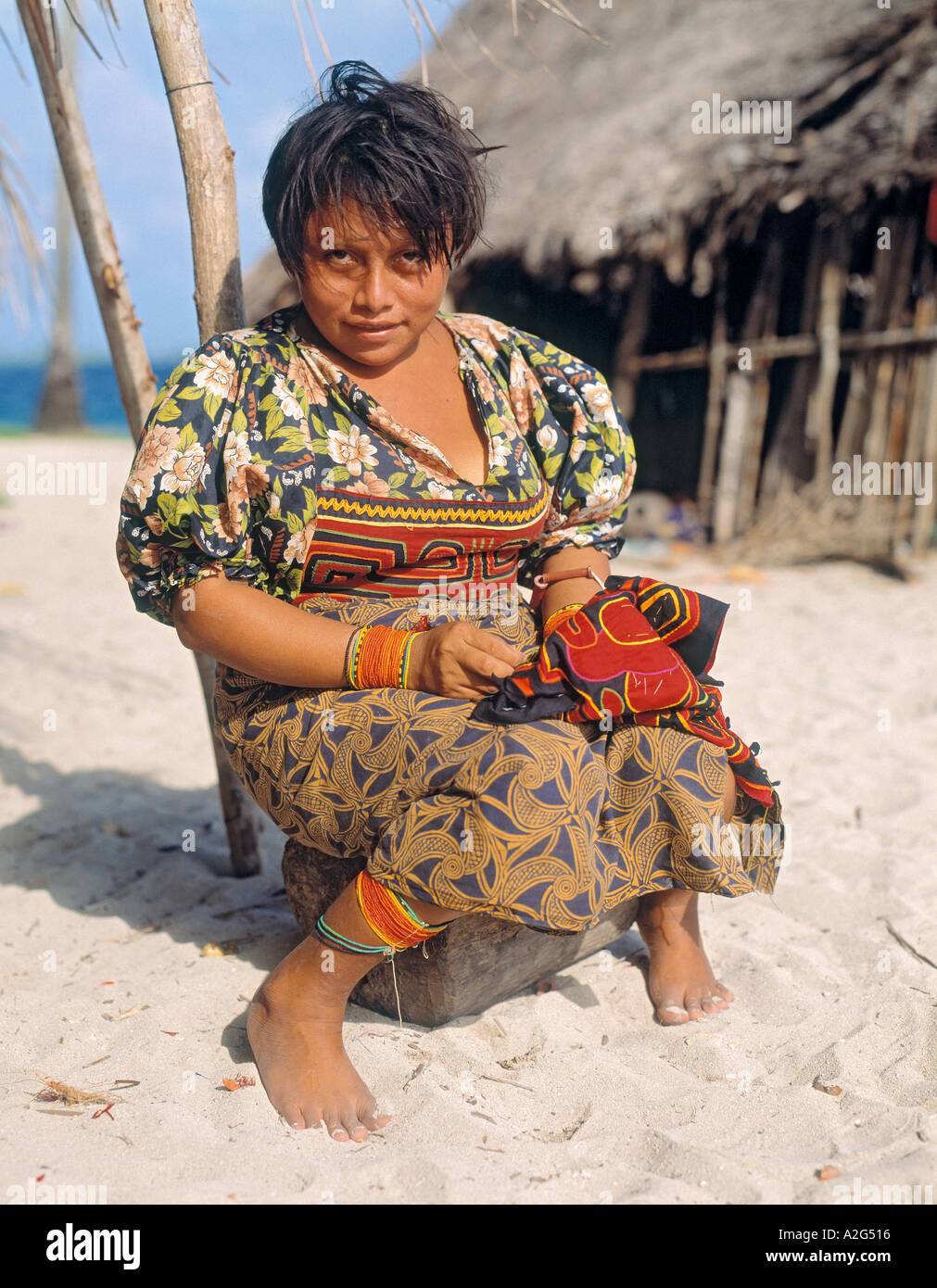 San Blas Islands,  Republic of Panama.  Cuna Indian woman. Stock Photo