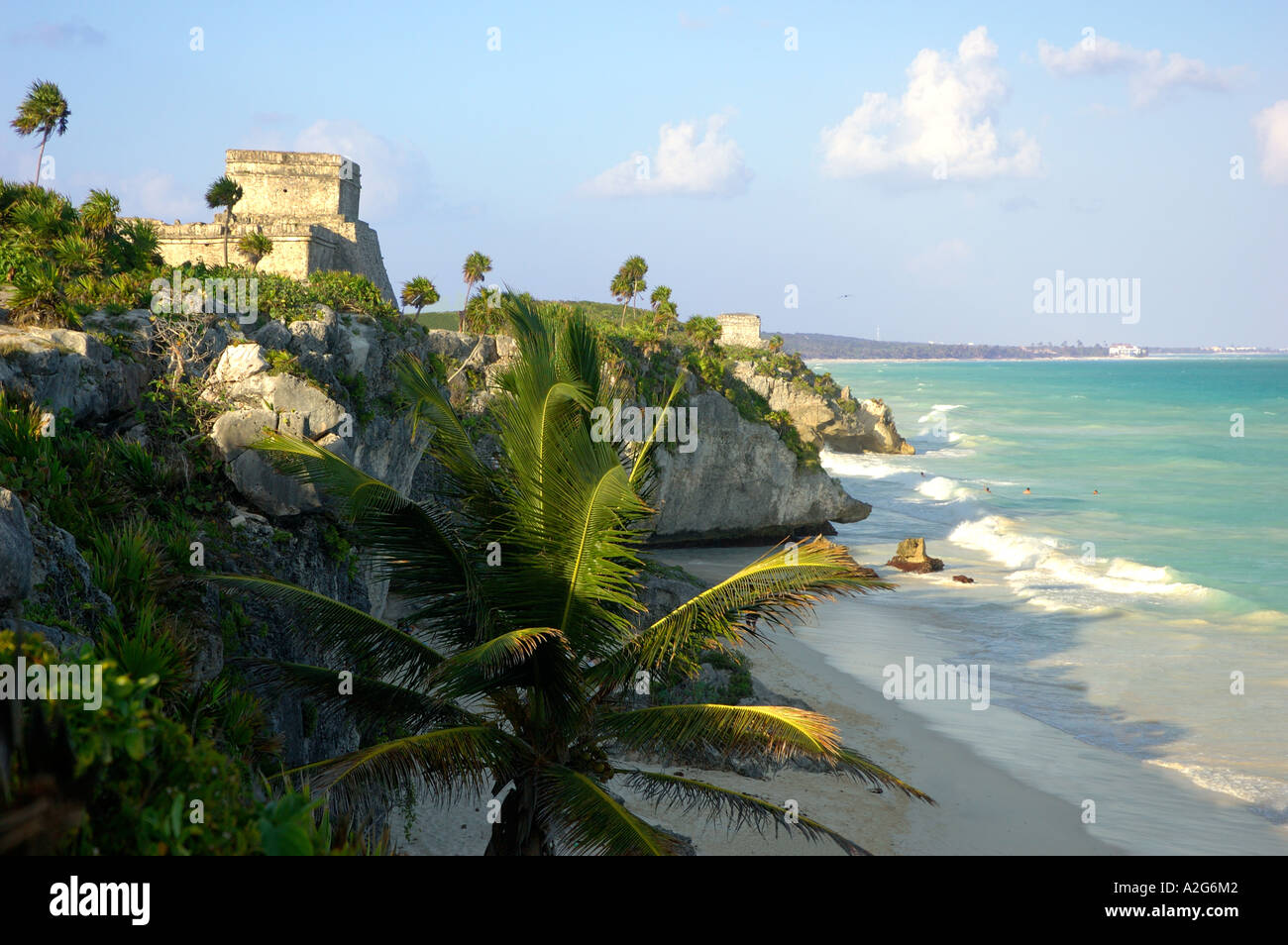 Tulum Views Mexico, Tulum, Coastal view of ruins at dusk Stock Photo - Alamy