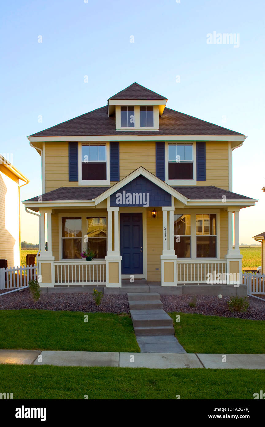 Exterior view of two story middle class home in Denver