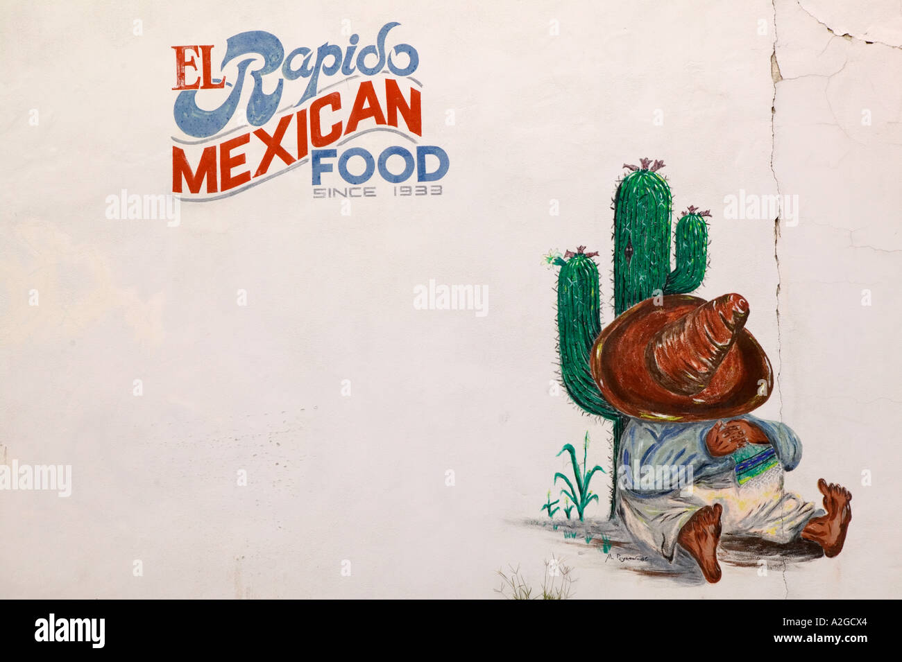 USA, Arizona, Tucson: Presidio Historic District El Rapido Mexican Cafe Mural Stock Photo