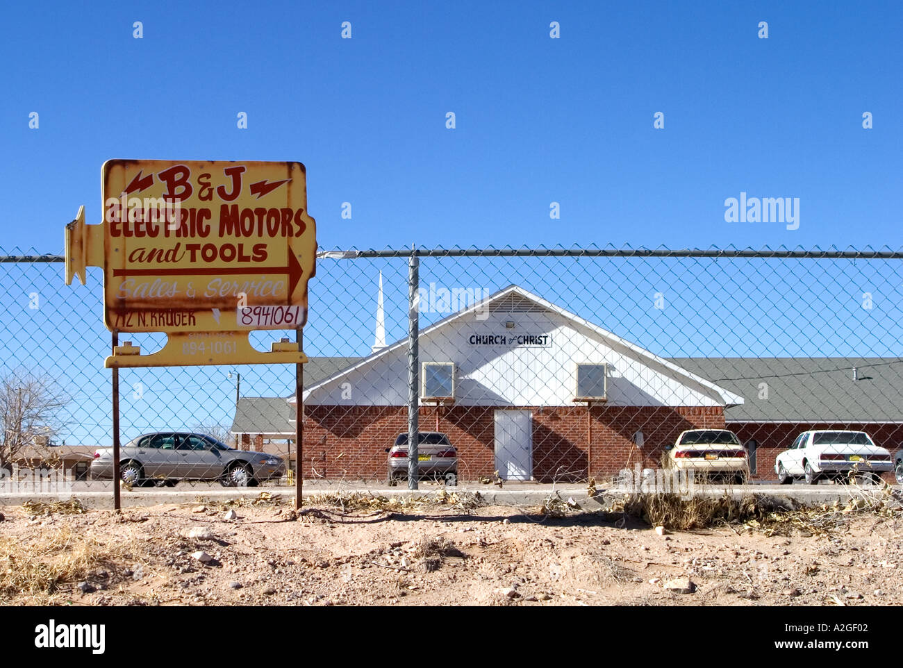 Church of Christ Truth or Consequences New Mexico and a sign for B J
