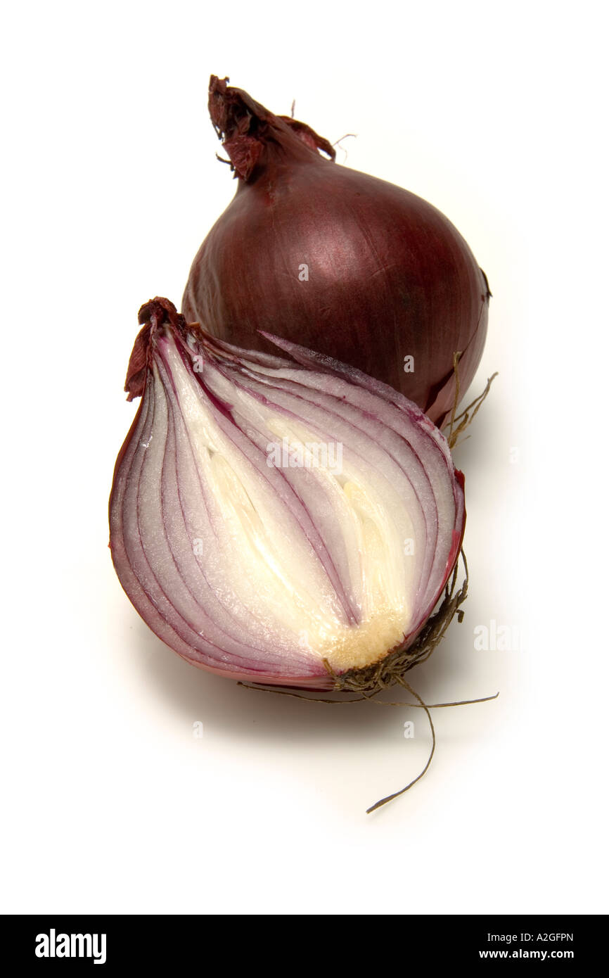 Red onions halved isolated on a white studio background Stock Photo Alamy