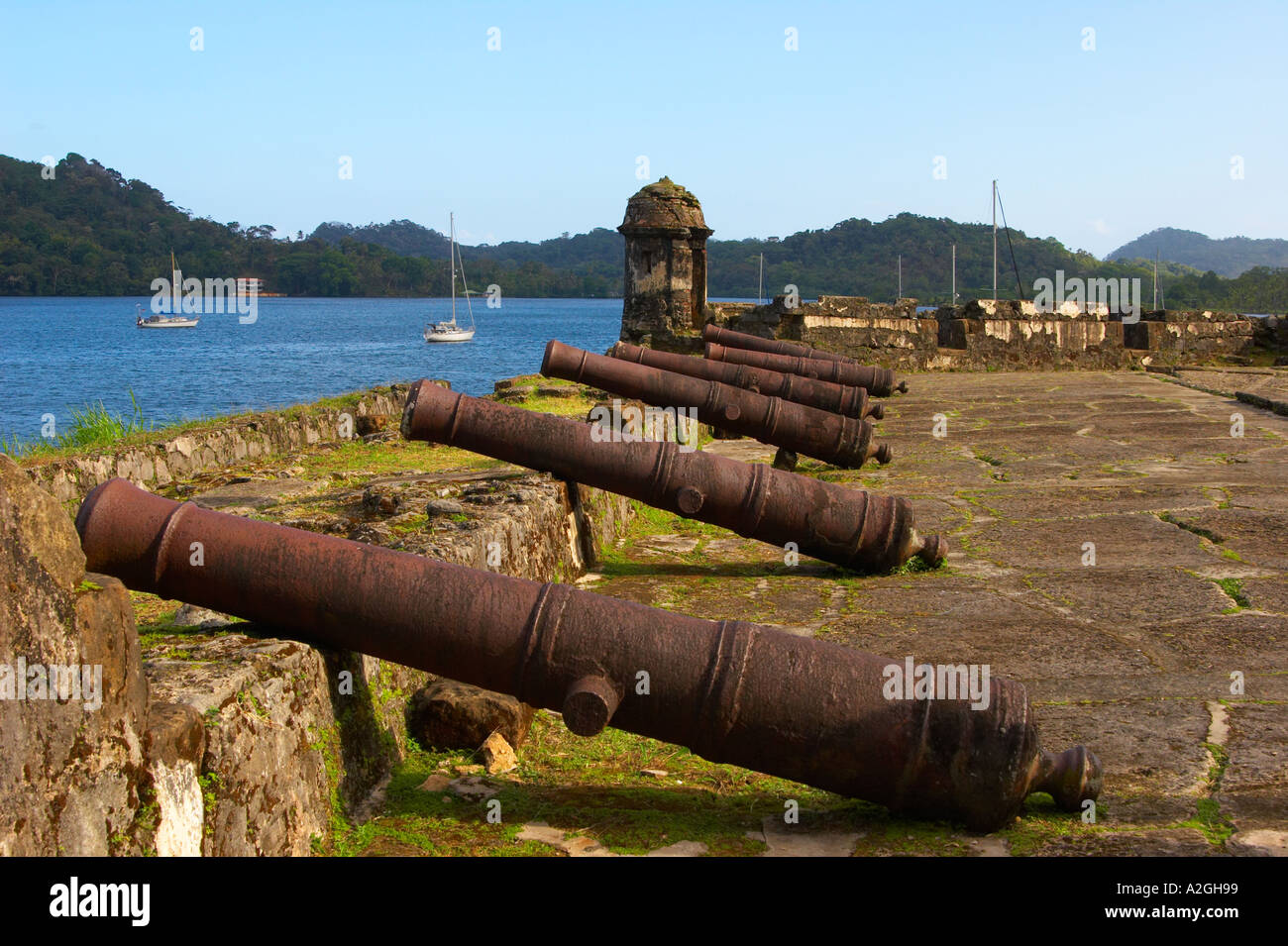 Spanish cannons at Santiago de la Gloria Fort. Portobelo, Province of Colon, Republic of Panama