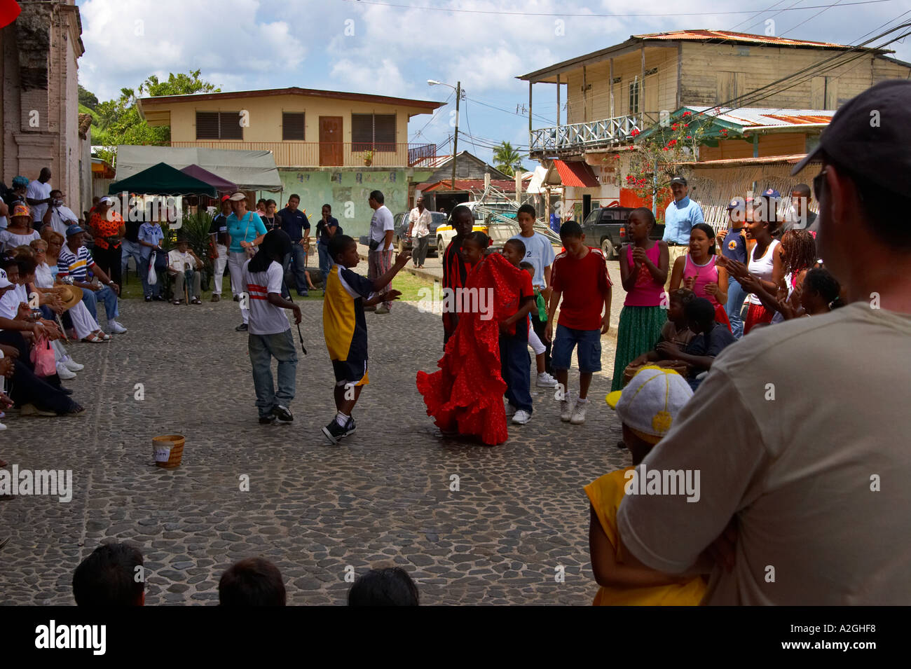 A group of kids from the congo culture in Colon Panama play and dance
