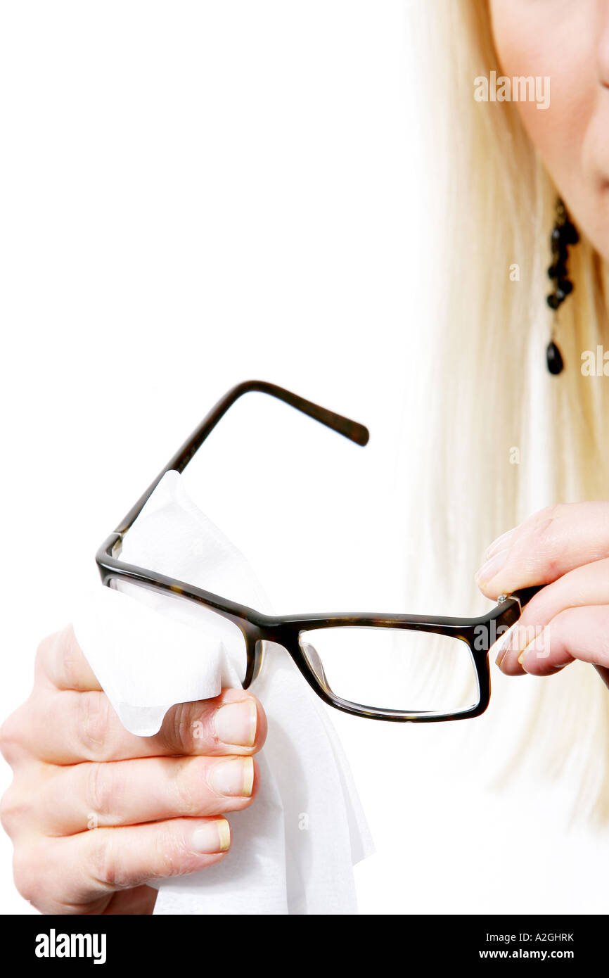 Teenage Girl Polishing Glasses Model Released Stock Photo Alamy