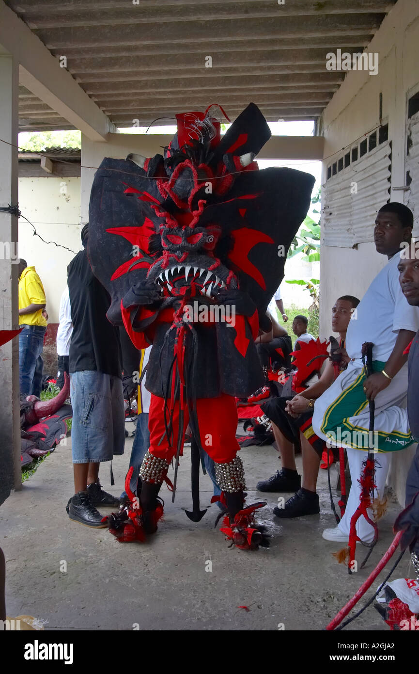 Congo culture men preparing a devil costume at the bi annual meeting of devils and congos Stock Photo