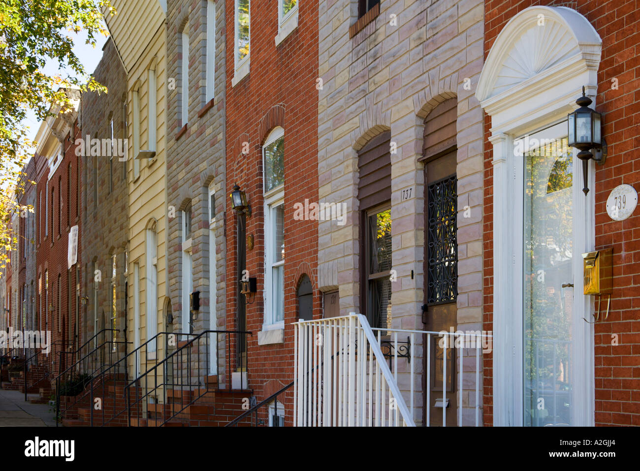 BALTIMORE, MARYLAND. USA. Row houses. Fells Point neighborhood Stock