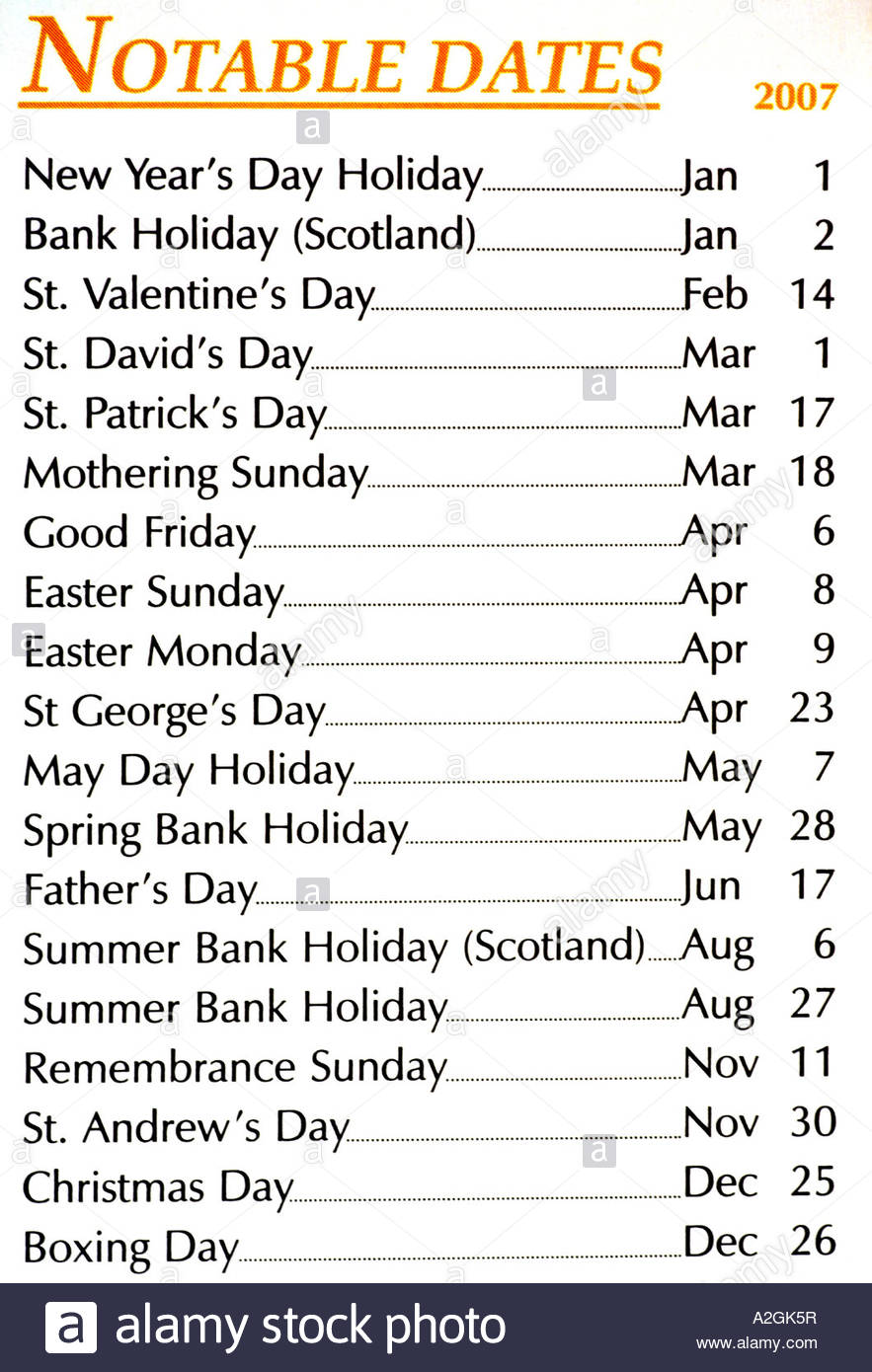 2007 calendar hi-res stock photography and images - Alamy