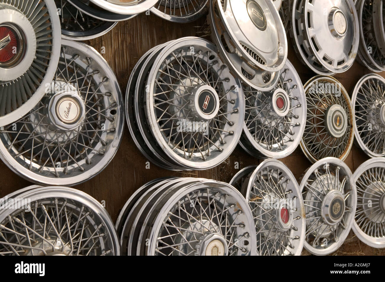 USA, New Mexico, Prewitt Auto Hubcaps / Rt. 66 Swap Meet Shop Stock