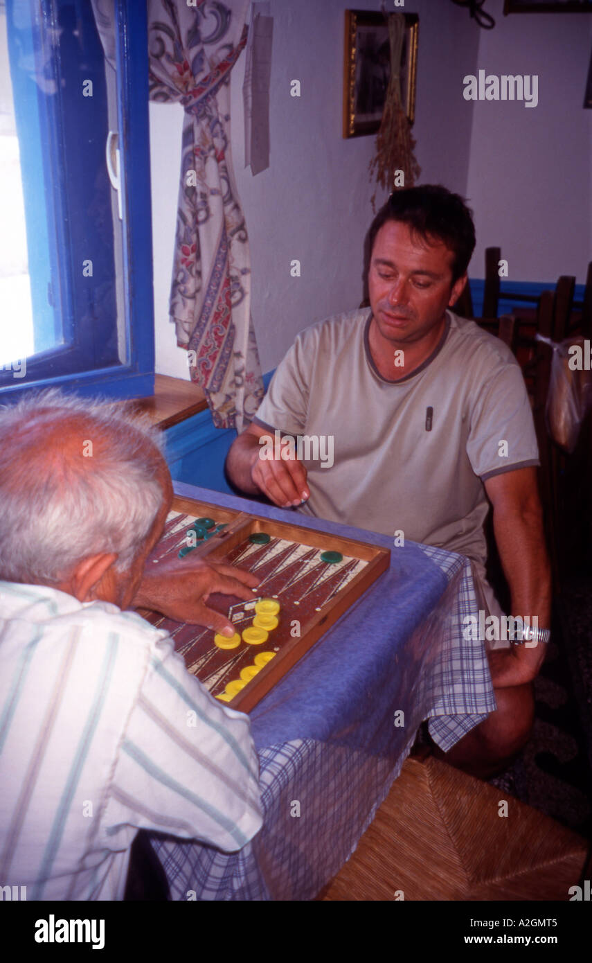 Greece Dodecanese Islands Karpathos Two men playing Tavli Stock Photo