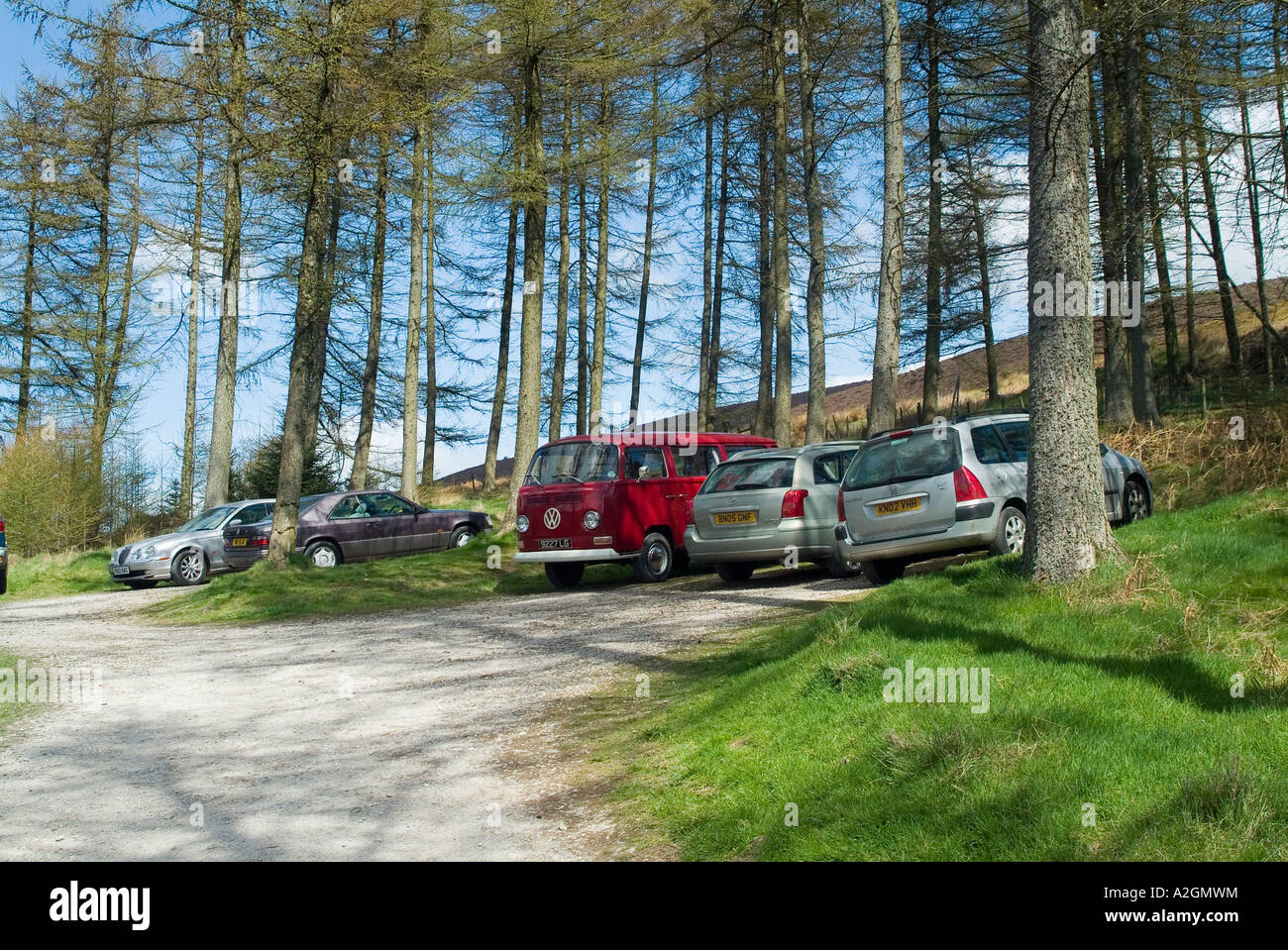 Car park in the country on a mountain and away from civilisation Watched by webcam for security Stock Photo