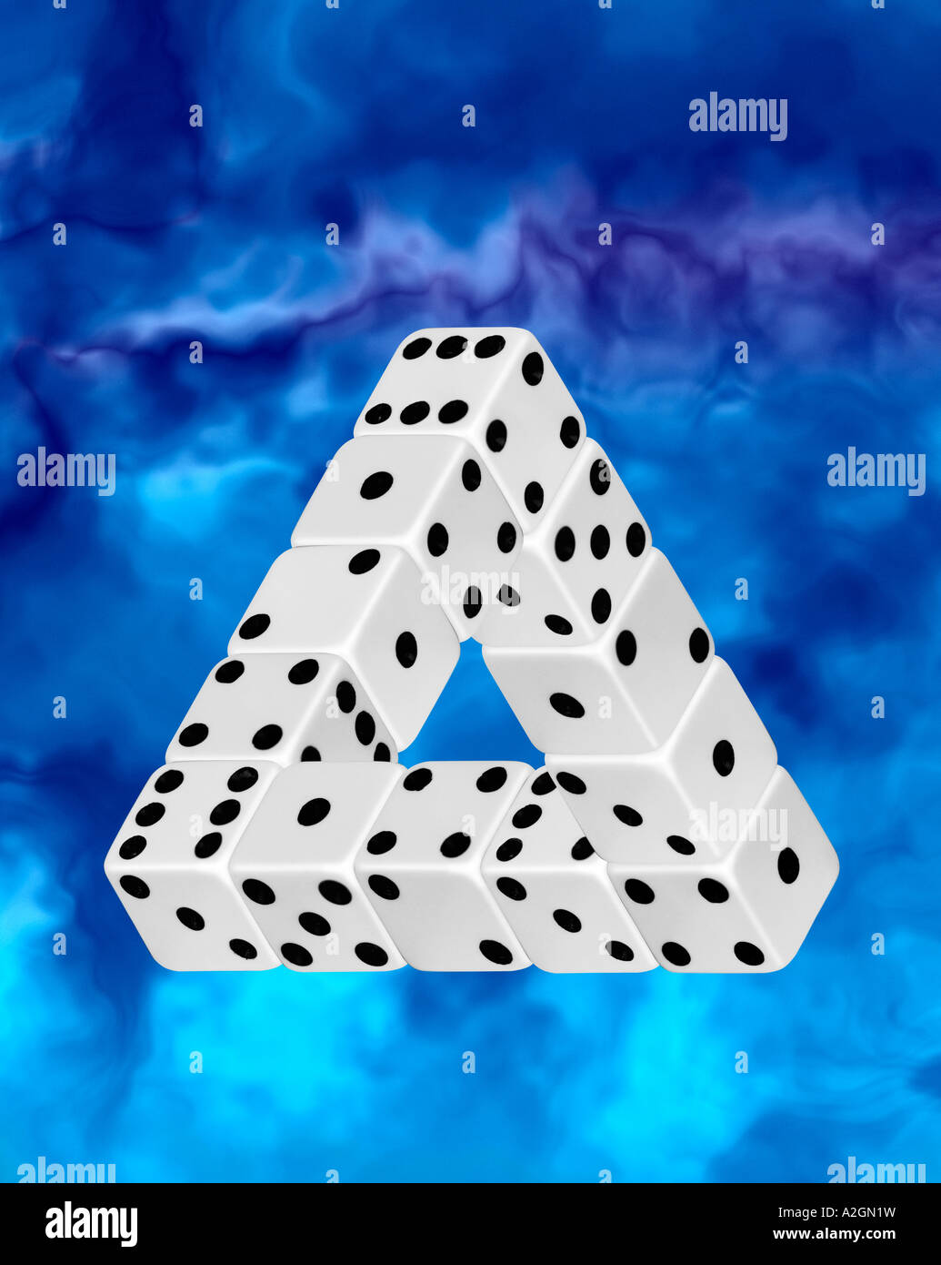 Optical illusion impossible triangle made with dice Stock Photo Alamy