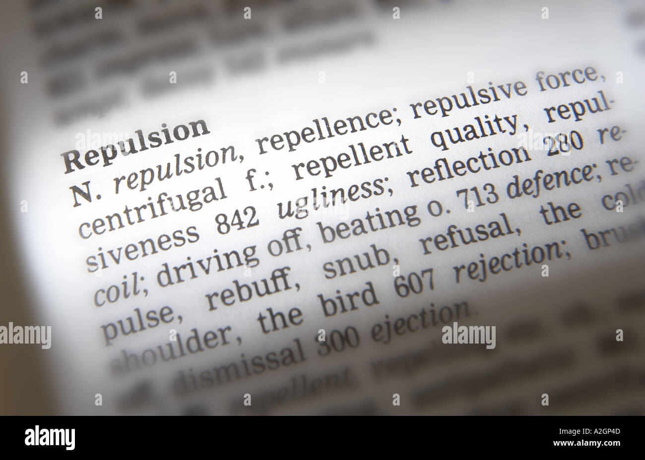 THESAURUS PAGE SHOWING DEFINITION OF WORD REPULSION Stock Photo - Alamy