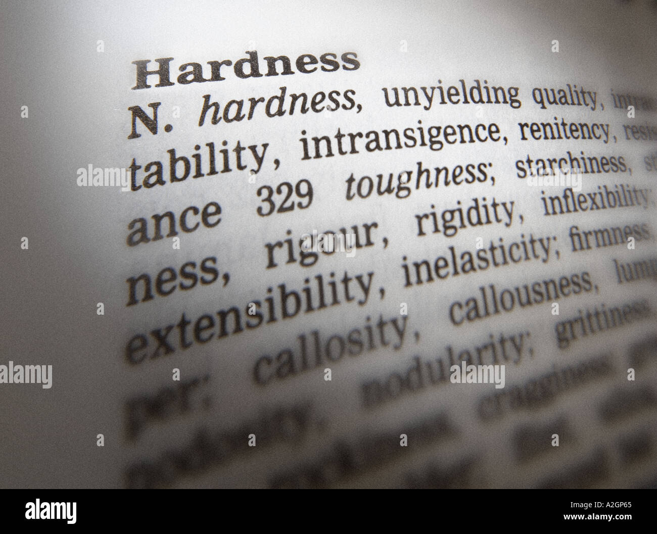 THESAURUS PAGE SHOWING DEFINITION OF WORD HARDNESS Stock Photo Alamy