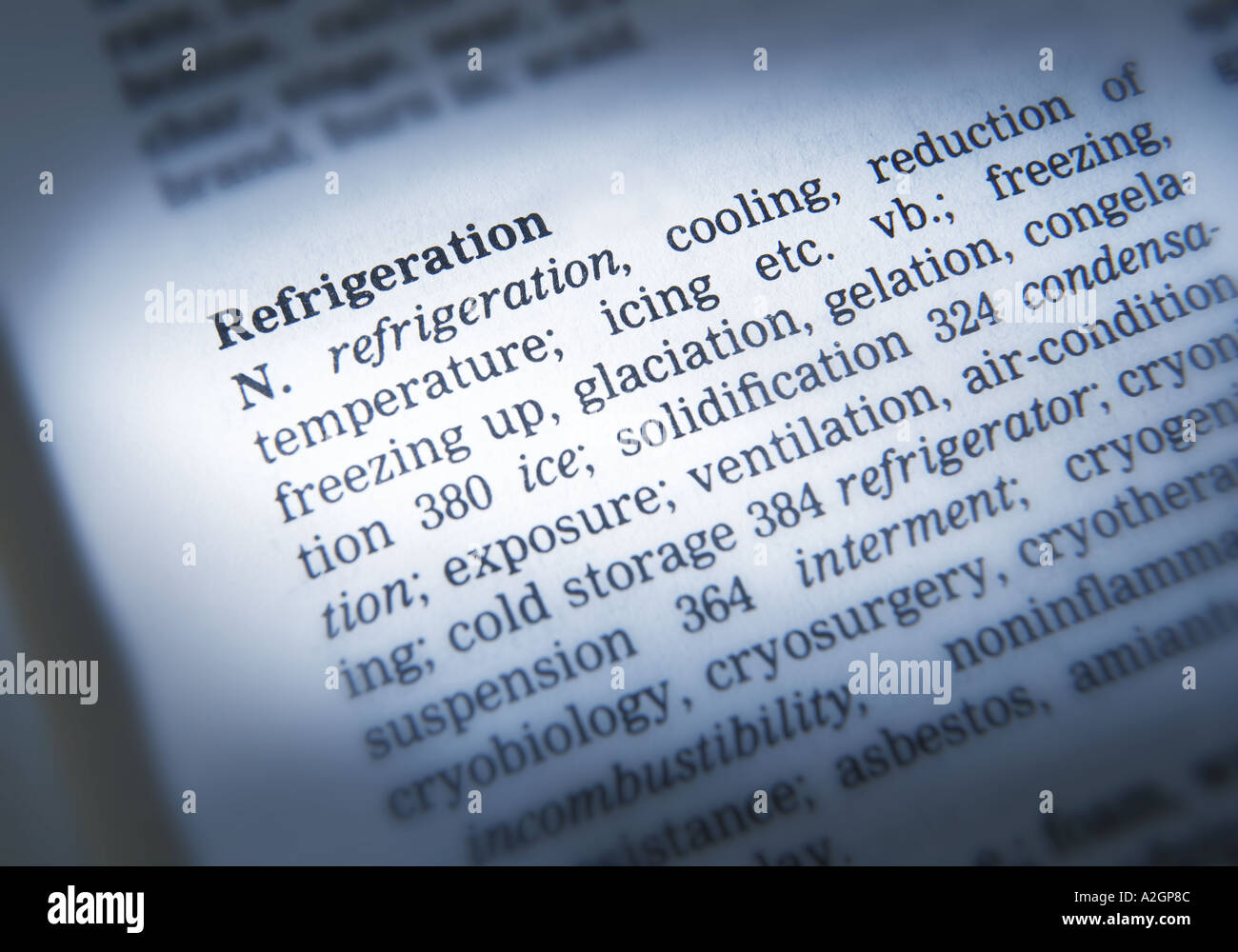 THESAURUS PAGE SHOWING DEFINITION OF WORD REFRIGERATION Stock Photo Alamy