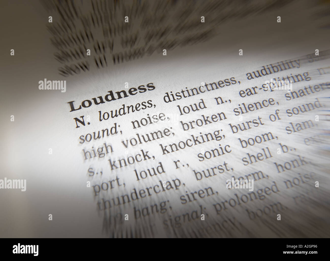 THESAURUS PAGE SHOWING DEFINITION OF WORD LOUDNESS Stock Photo
