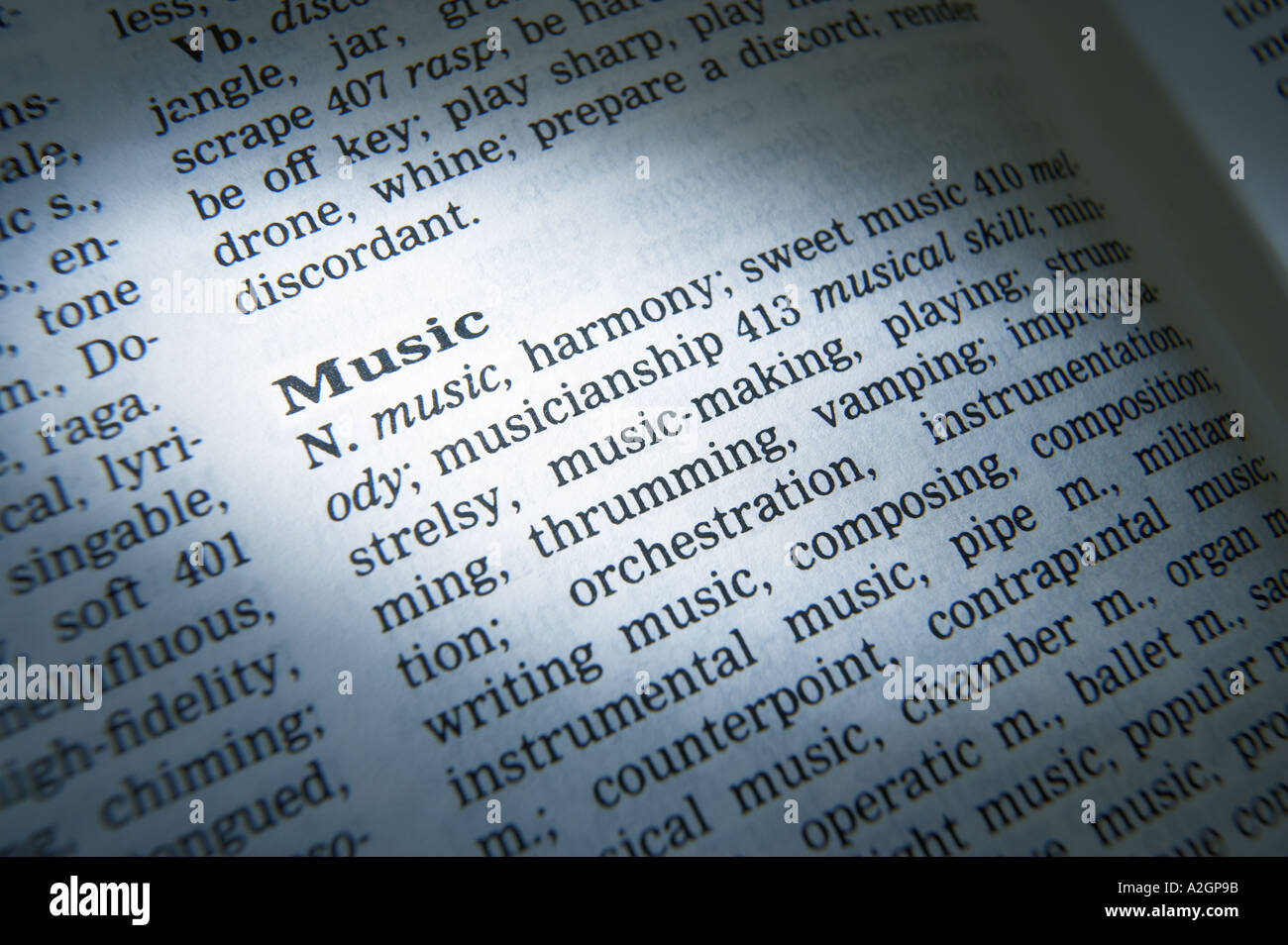 Thesaurus Page Showing Definition Of Word Music Stock Photo Alamy