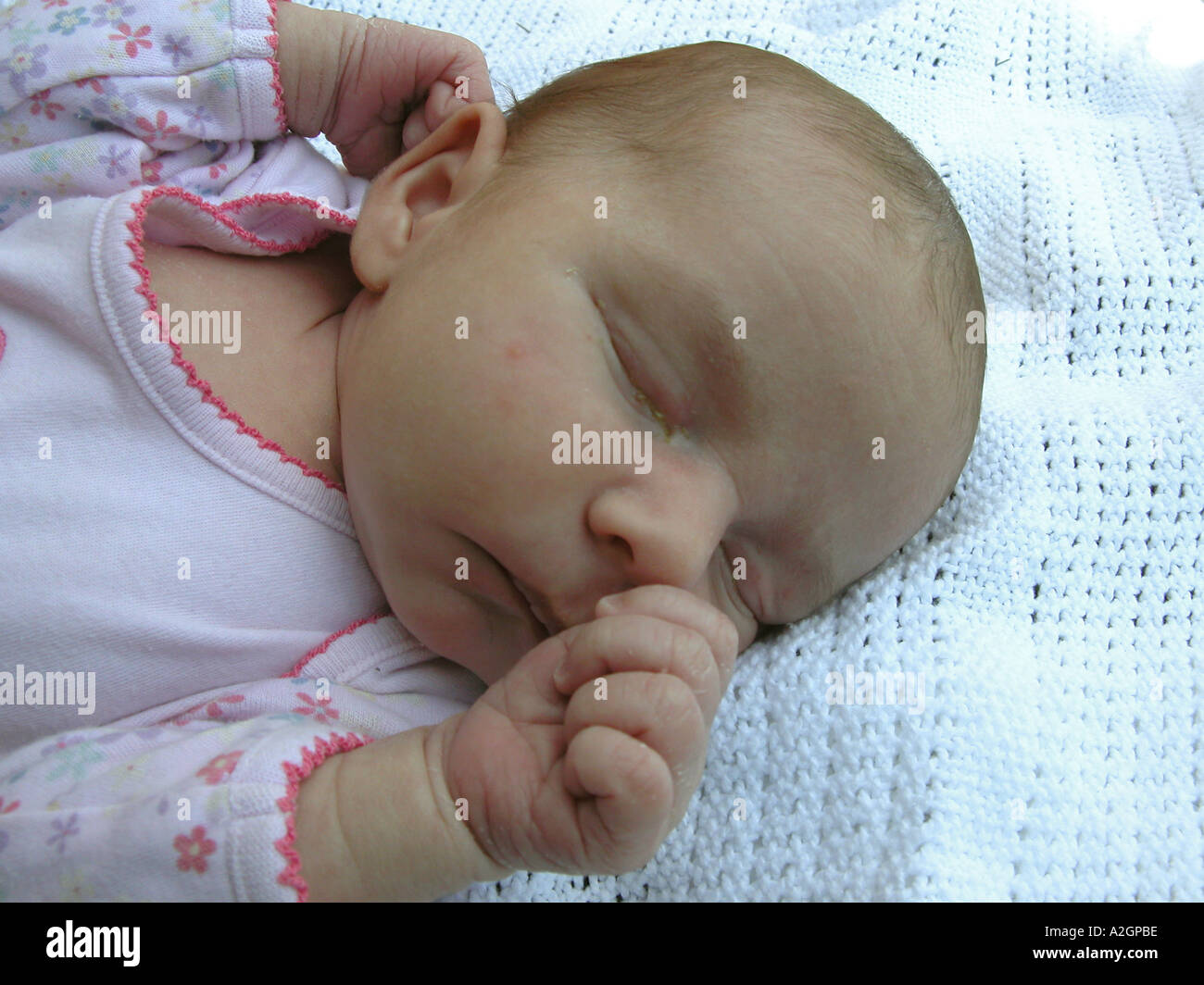 3 week old baby girl sleeping in the garden Stock Photo Alamy