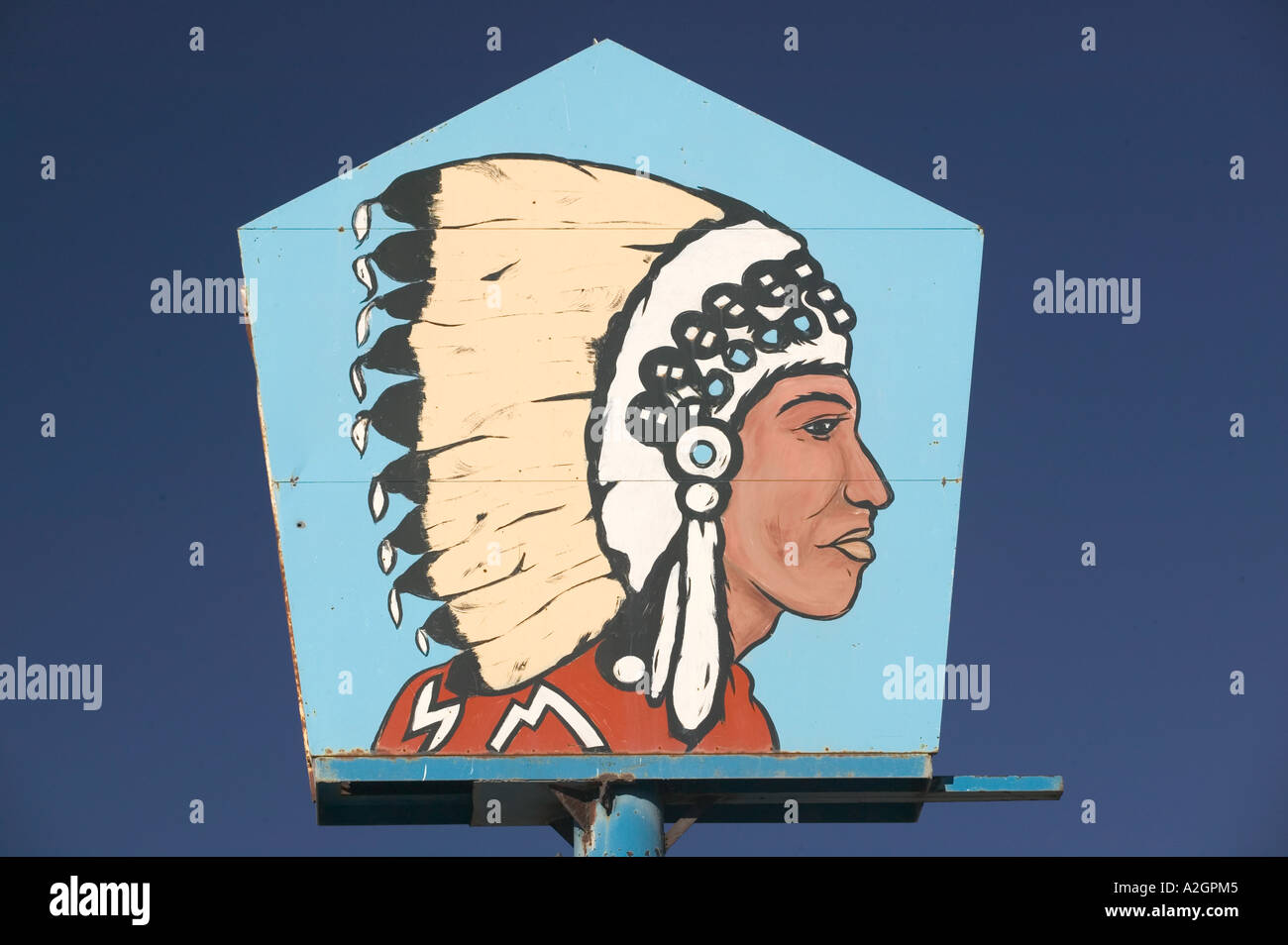 USA, New Mexico, Zia Pueblo Big Chief Indian Gas Station Sign Stock