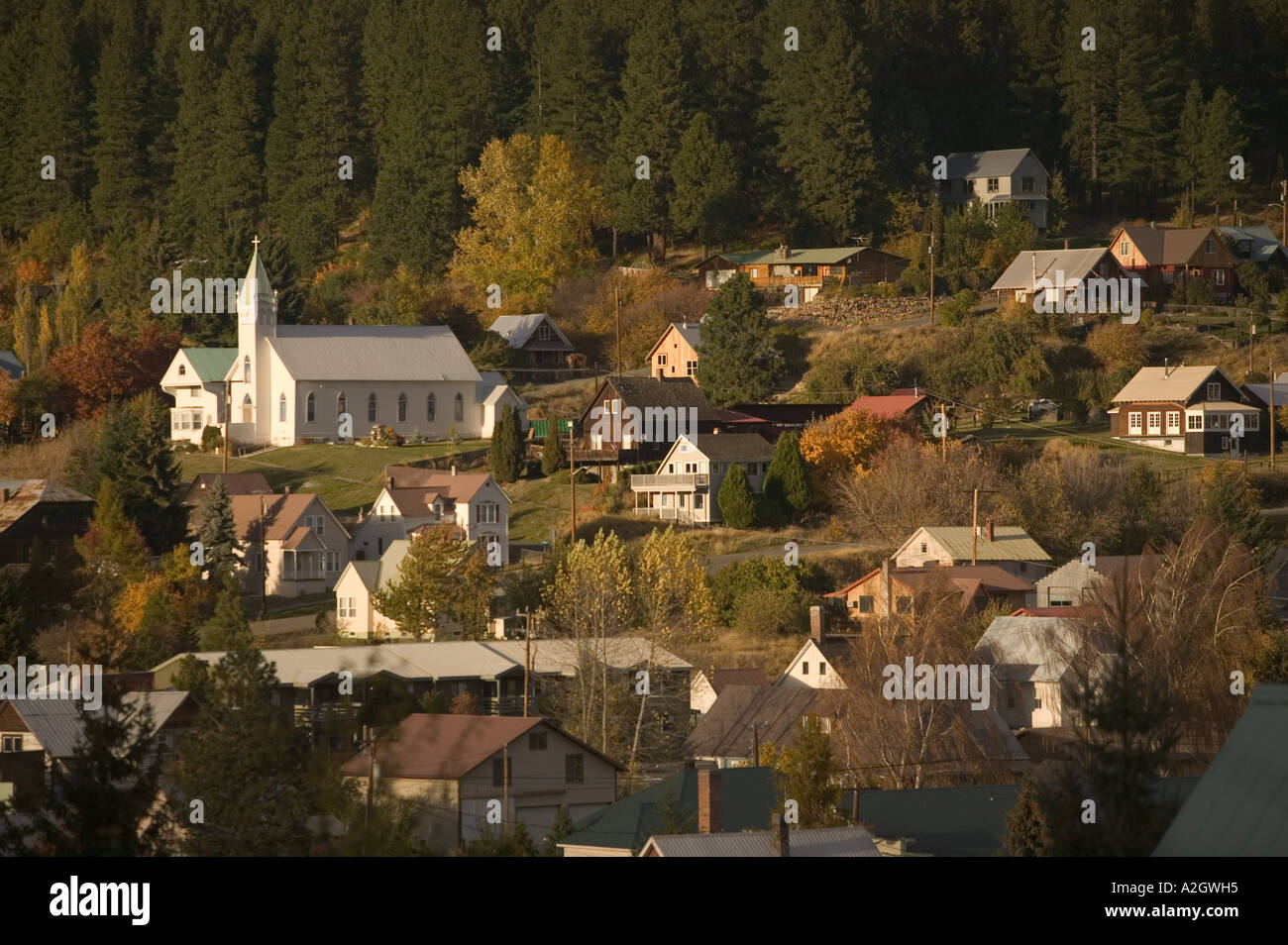 USA, Washington, Roslyn Site of TV show Northern Exposure, Aerial View of Town Stock Photo Alamy