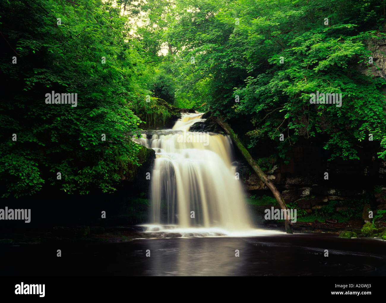 Waterfall on Walden beck in West Burton in the Yorkshire Dales Stock Photo