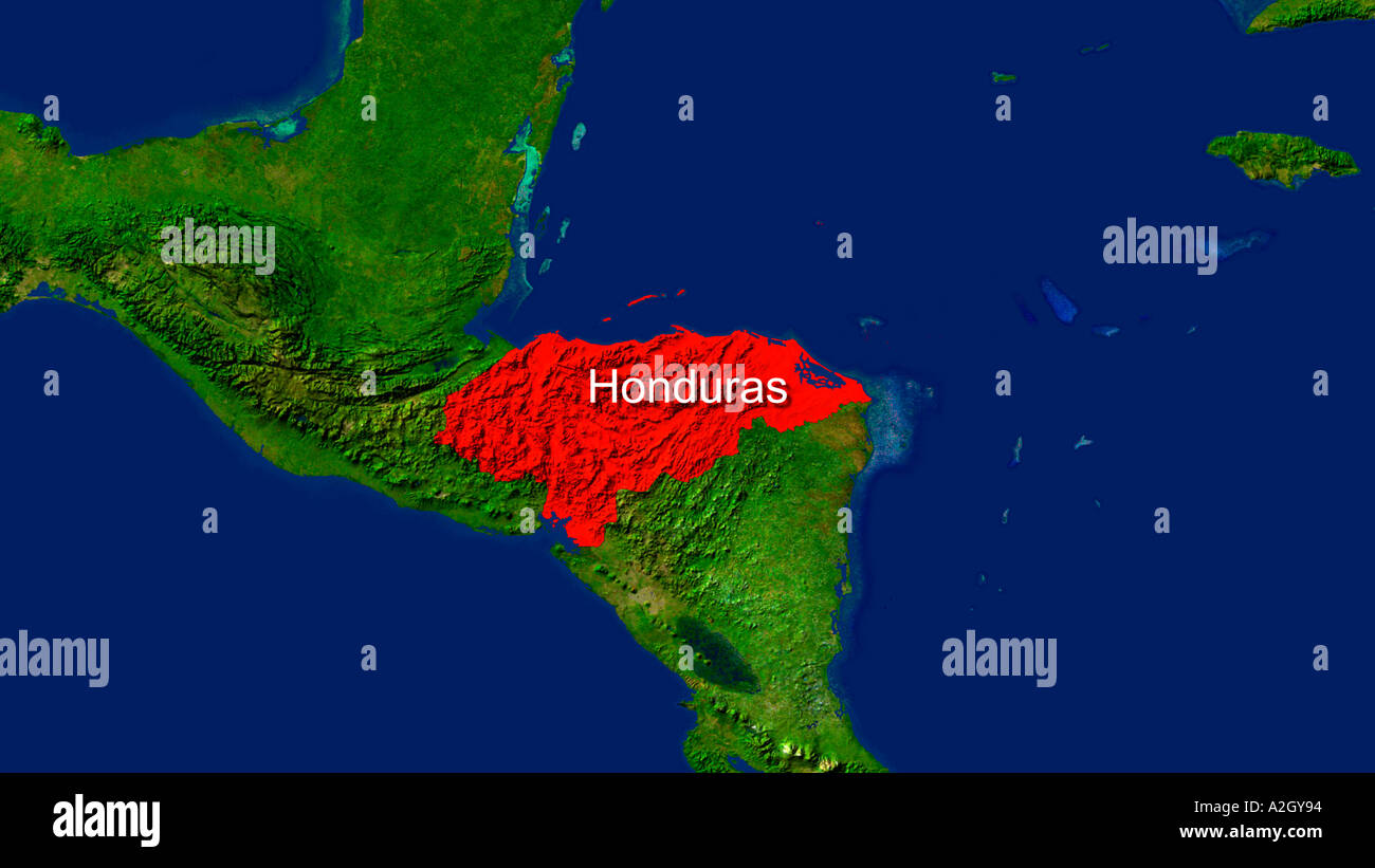 Satellite Image Of Honduras Highlighted Red Stock Photo