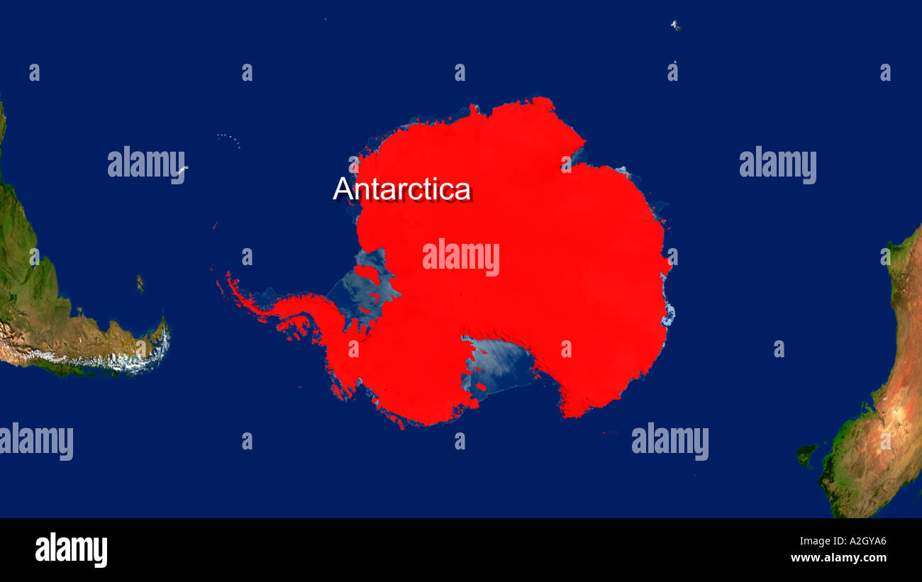 Satellite Image Of Antarctica Highlighted Red Stock Photo