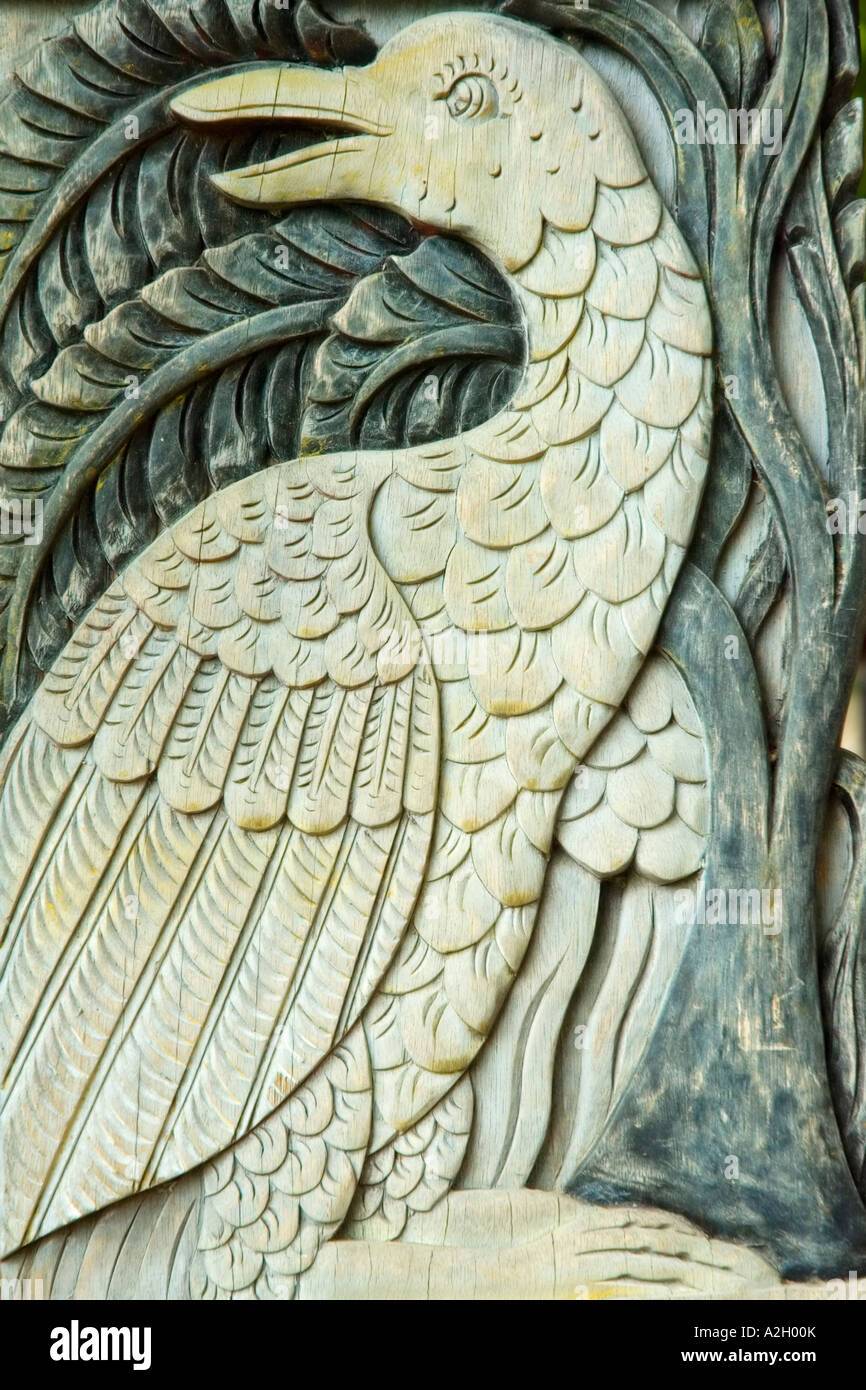 Indonesia Bali Ubud Agung Rai Museum of Art ARMA vertical reliefs of nature bird Stock Photo