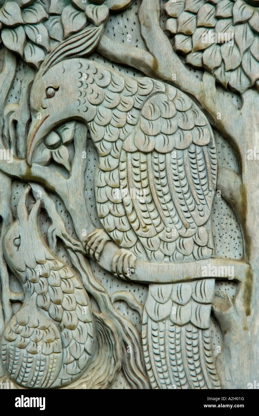 Indonesia Bali Ubud Agung Rai Museum of Art ARMA vertical reliefs of nature birds Stock Photo