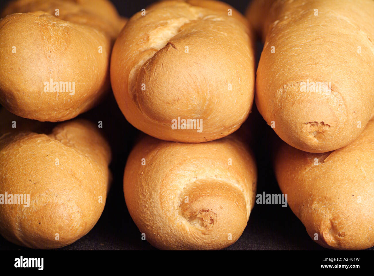 Stack of French Baguettes Close Up Stock Photo