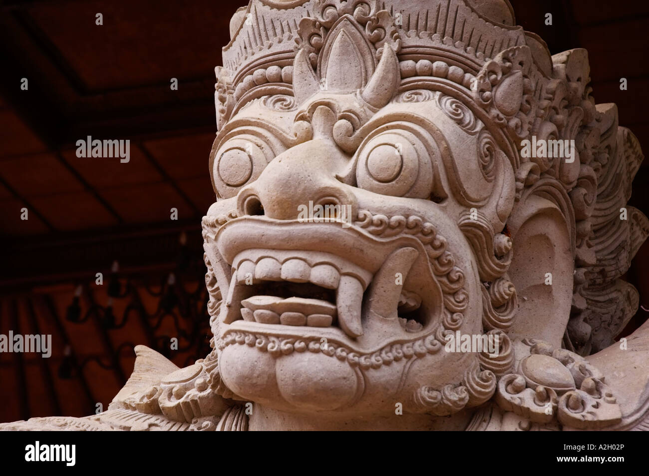 Indonesia Bali Ubud Agung Rai Museum of Art ARMA face of guardian statue Stock Photo