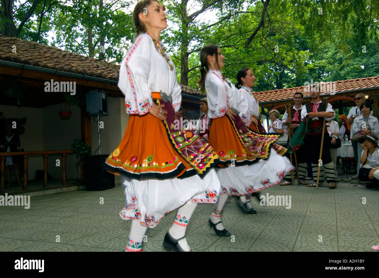 Folklore traditional dance for tourists, Europe Bulgaria Valley Of The Roses Kazanluk Festival Of the Roses Stock Photo