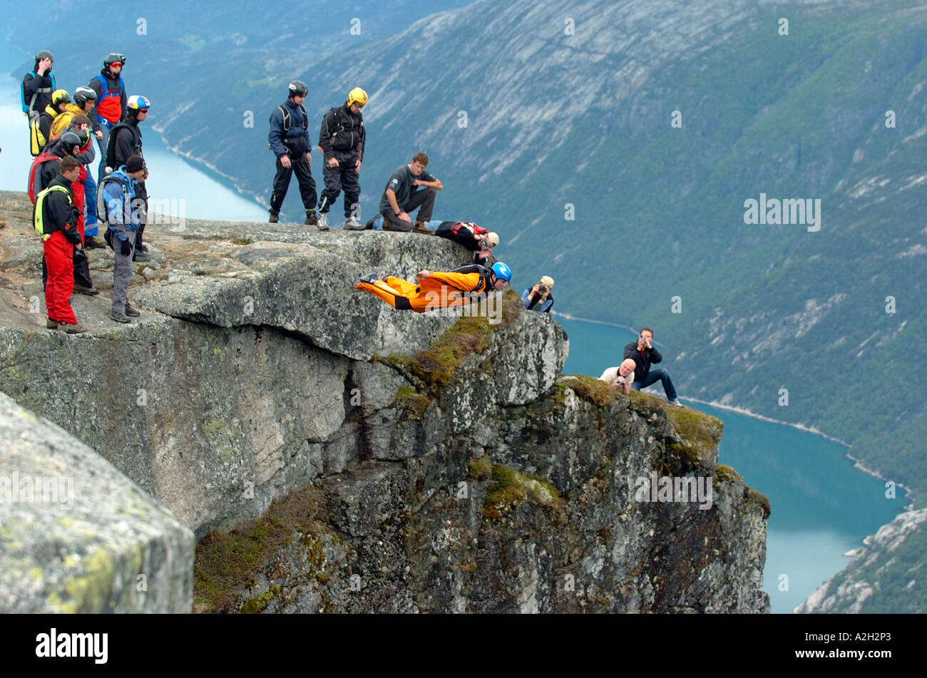 BASE jumping in Kjerag, Norway with a MATTER wingsuit Stock Photo - Alamy